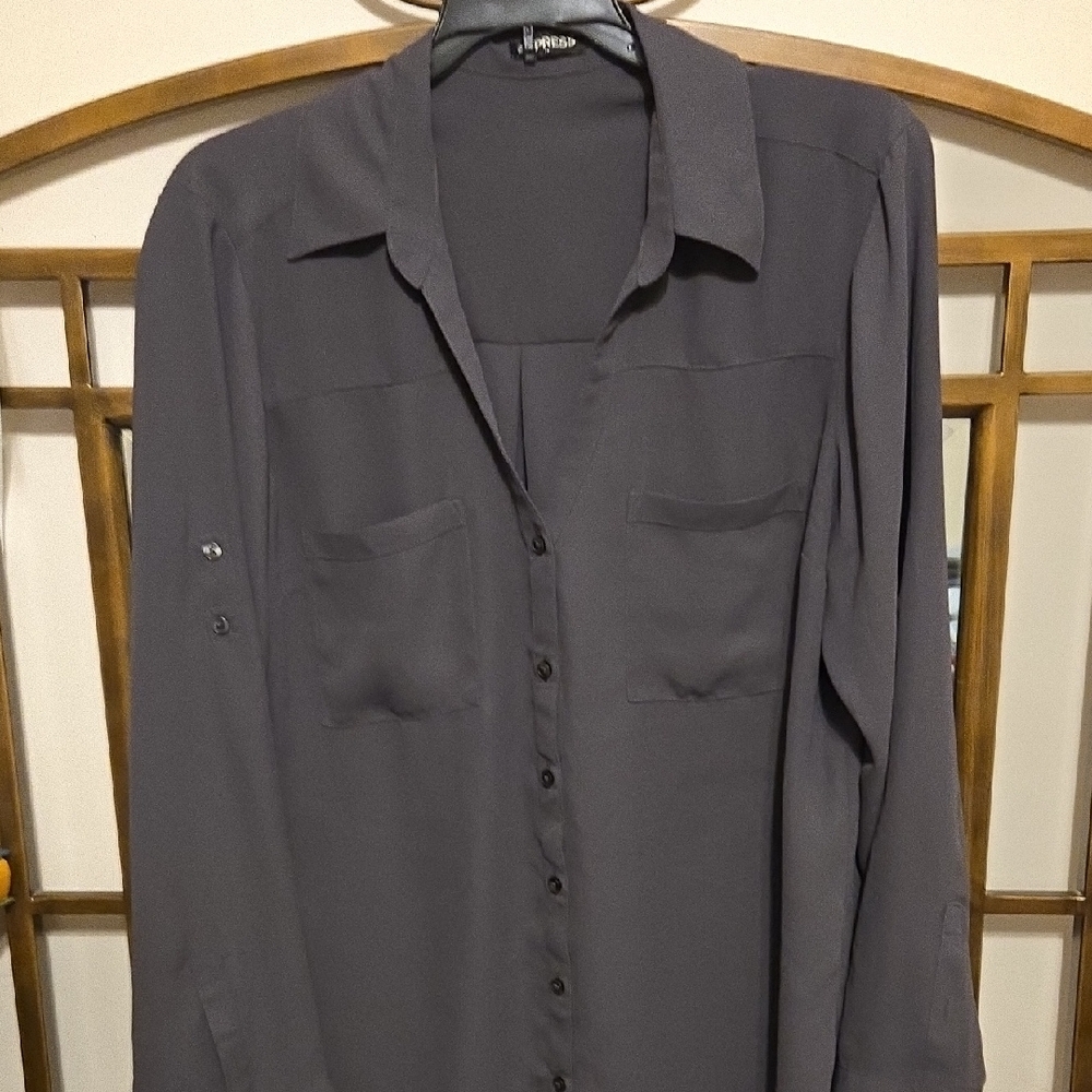 Express Charcoal Button-Up Blouse - image 1